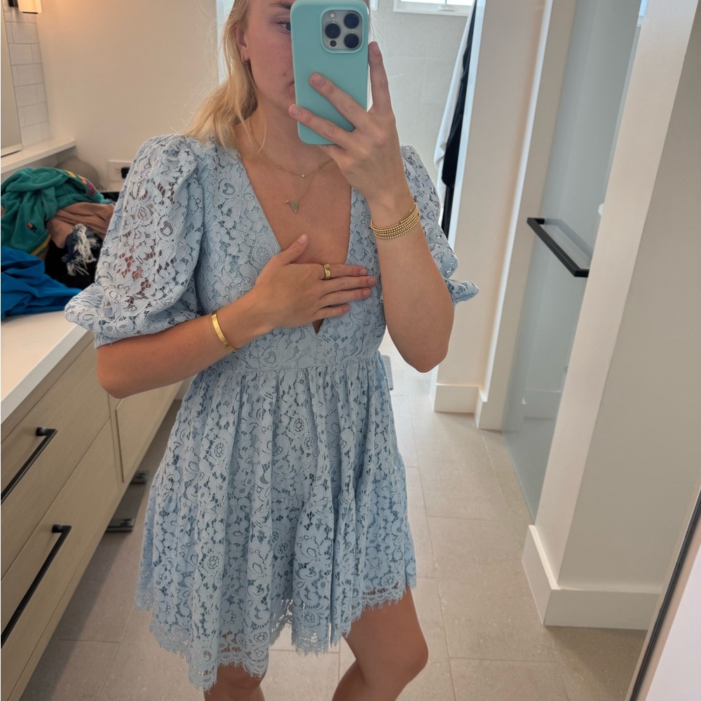 Elegant Lace Blue Dress